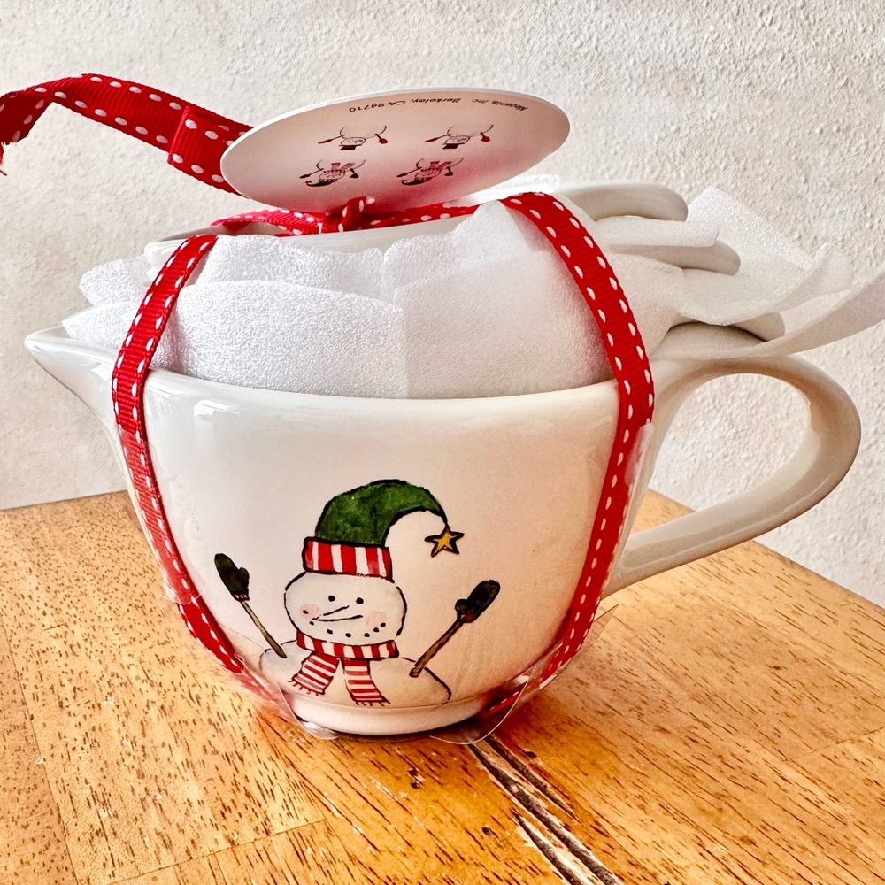 Rae Dunn Christmas Snowman Designs Ceramic Measuring Cups BRAND NEW!!